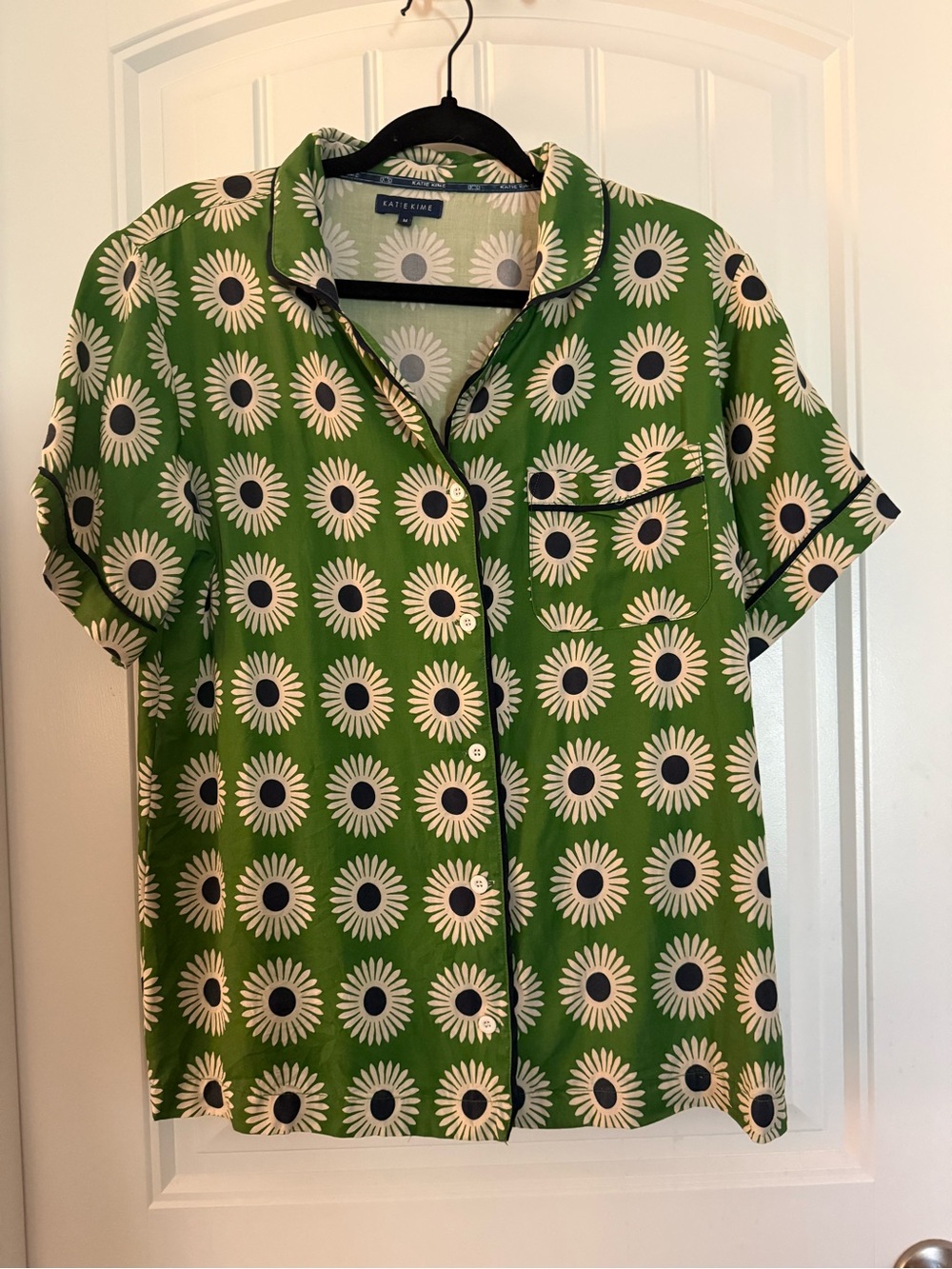Katie Kime Green Daisy-Print Short Sleeve Top
